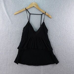 American Eagle Outfitters Womens SP Black Cami Top Layered Ruffle Sleeveless Y2K